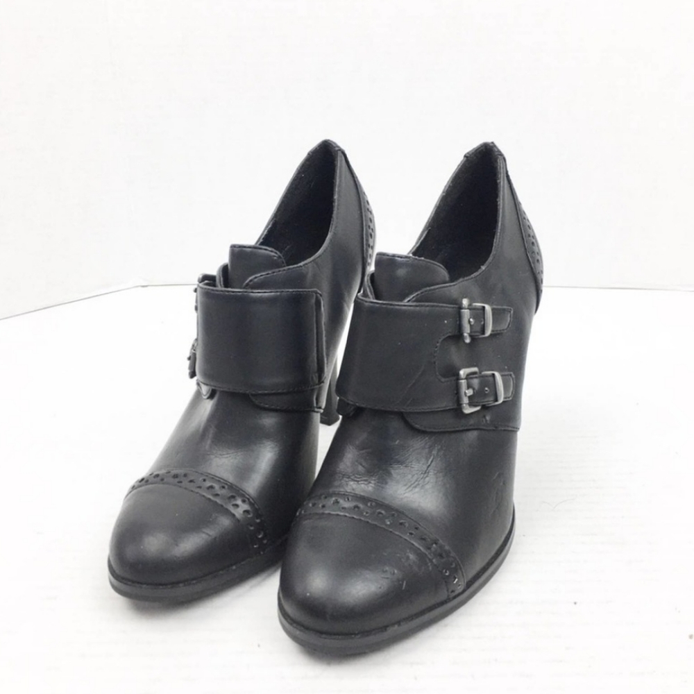 Black Buckle Ankle Heel Bootie Shoes SZ 6.5 - Picture 8 of 10